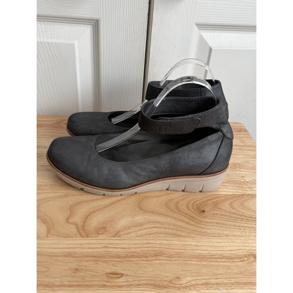 DANSKO Jenna Sz 39 Gray Suede Leather Ankle Strap Wedge Flat US 8.5-9